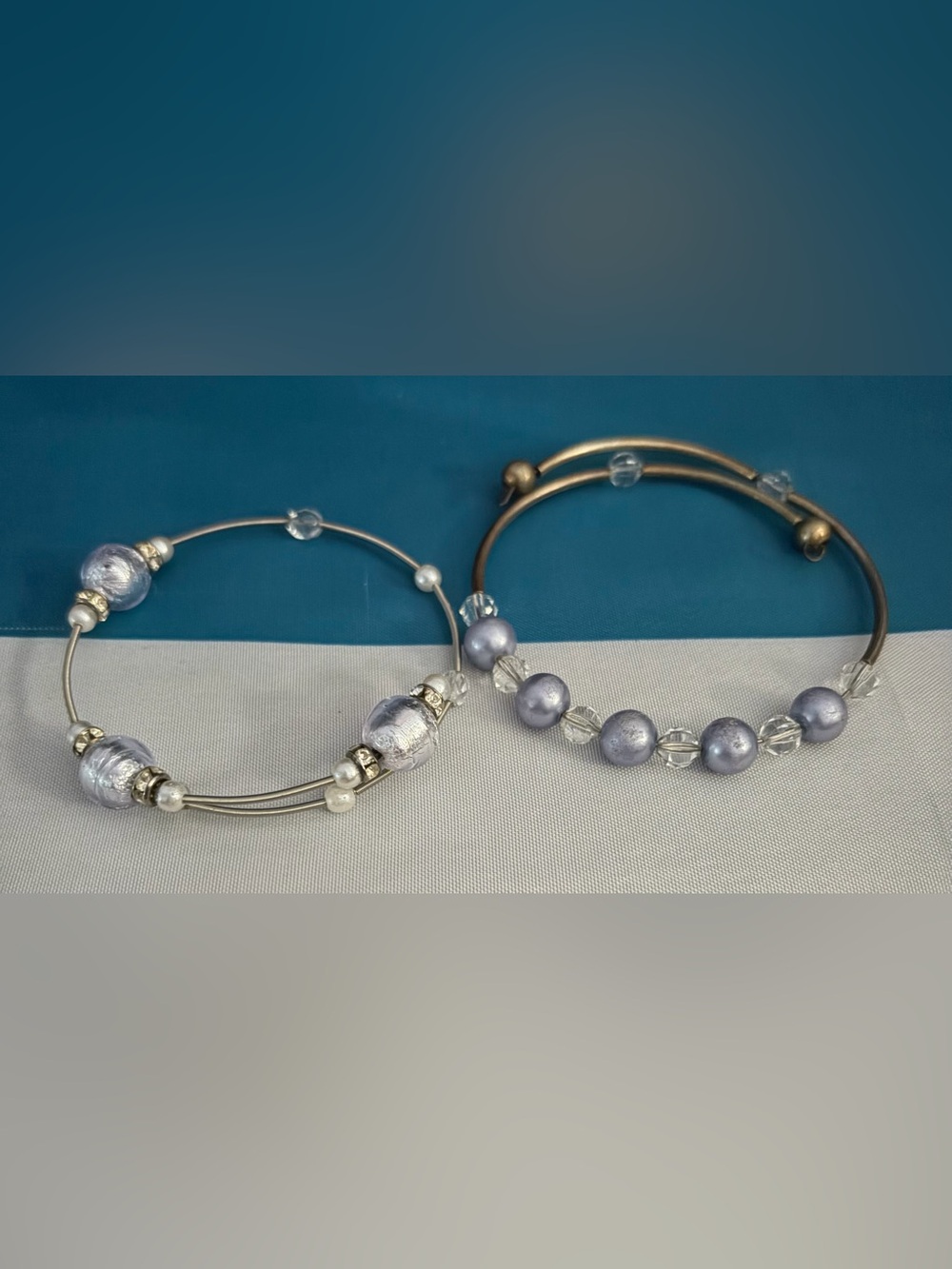 Two Beaded Memory Wire Bracelets- Women Jewelry